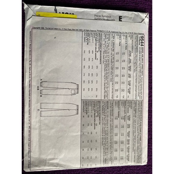 McCalls sewing pattern 9544 unisex pants sz 31.5 32.5 - Picture 3 of 6